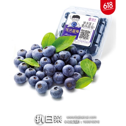 京东商城：佳沃 新鲜蓝莓  125g*2盒装  特价￥19.9，约合￥10元/盒