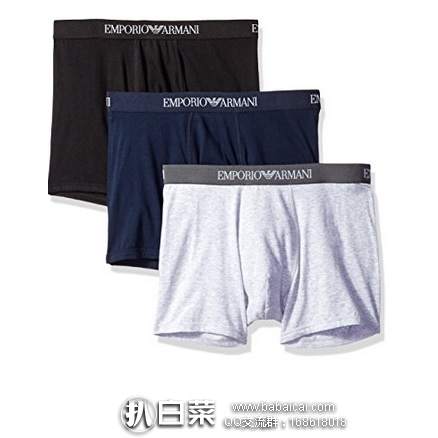 Amazon： Emporio Armani 阿玛尼 男士 纯棉平角内裤3条装 特价$15.74，到手仅合￥42/条