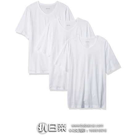 亚马逊海外购：BOSS HUGO BOSS 男士纯棉V领T恤3件装     下单55折优惠后实付￥181包邮