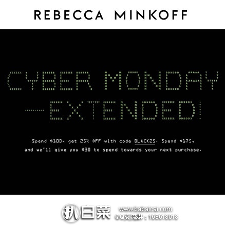 Rebecca Minkoff美国官网：网络星期一大促，全场饰品包袋等3折起！满$100额外75折+满$175立减$30