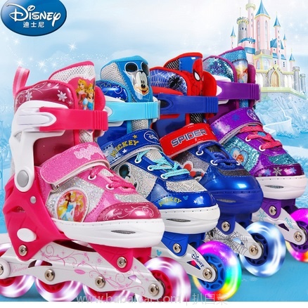 天猫商城：Disney 迪士尼 DCY41038 儿童单闪直排溜冰鞋全套装 送单肩包+袜子 现￥229，领取￥100优惠券，实付新低￥129包邮