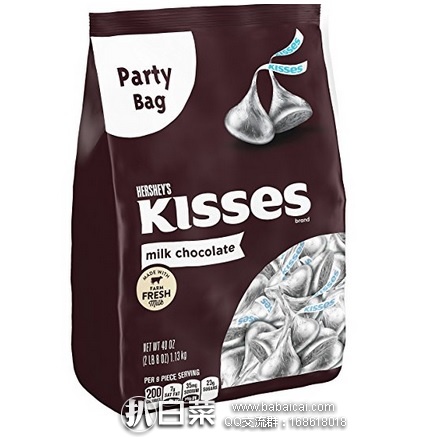 亚马逊海外购：KISSES 好时牛奶巧克力 袋装1.13kg 特价￥85，凑单直邮免运费，含税到手仅￥96