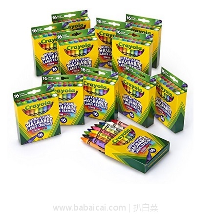亚马逊海外购：Crayola 绘儿乐 可水洗蜡笔 16支*12盒 降至￥113.35，凑单免费直邮，含税到手新低￥127