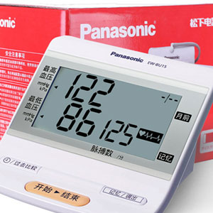 天猫商城：Panasonic 松下 EW-BU15 家用上臂式全自动电子血压计 送体温计￥199包邮（￥299-100）
