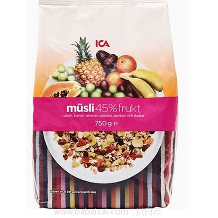 京东商城：瑞典进口，ICA 爱西爱 45%混合水果燕麦片 750g 现￥29.9，买7袋减￥60含税到手￥167.08包邮