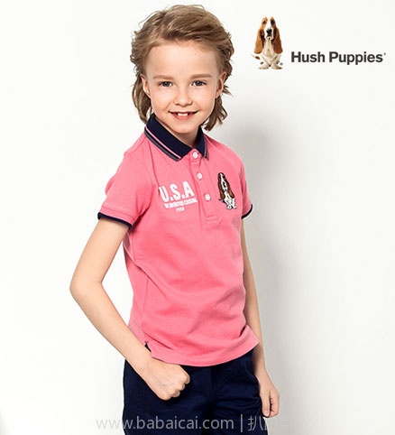 天猫商城：Hush Puppies 暇步士 夏季儿童纯棉短袖T恤POLO衫 3色可选 特价￥99，前1小时半价￥49.5，凑单满减券更便宜，可做到￥38左右！