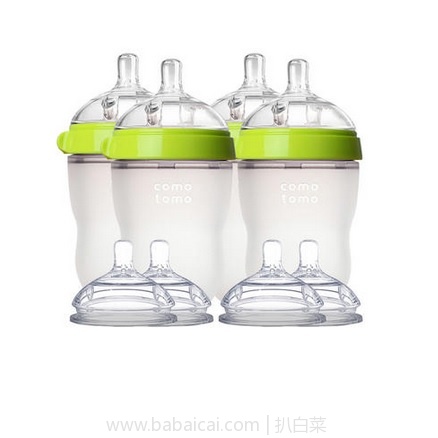 BabyHaven官网：Comotomo 可么多么 自然感觉硅胶奶瓶绿色 250ml*4个（自带中流量奶嘴）+Y字型奶嘴 4个 现$61.96，凑单满减到手不错！