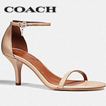 6PM：COACH 蔻驰 Heeled Sandal 女士真皮一字带凉鞋 原价$225，降至2.4折新低$54.99