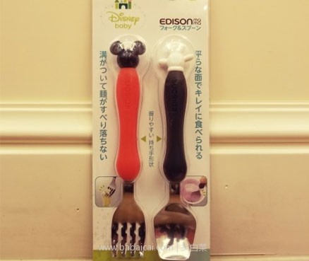 日本亚马逊：KJC Edison卡通叉勺套装(米奇米妮) 两色可选 特价736日元（约￥44元）