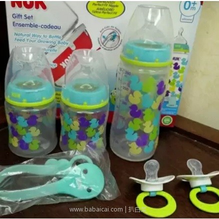 亚马逊海外购：NUK 新生儿奶瓶礼品套装（大小4个奶瓶带奶嘴+3个安抚奶嘴） 特价￥118.32，凑单直邮免运费，含税到手仅￥132