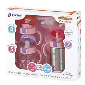 日本亚马逊：RICHELL 利其尔 宝宝手握饮水杯套装 粉色款  补货新低3708日元（约￥226）
