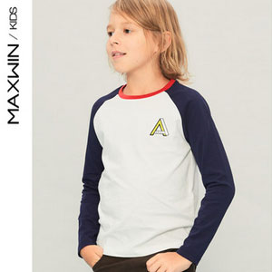 天猫商城：Maxwin 男童纯棉运动休闲长袖T恤 3色可选，特价￥59，领取￥35优惠券，券后实付￥34包邮
