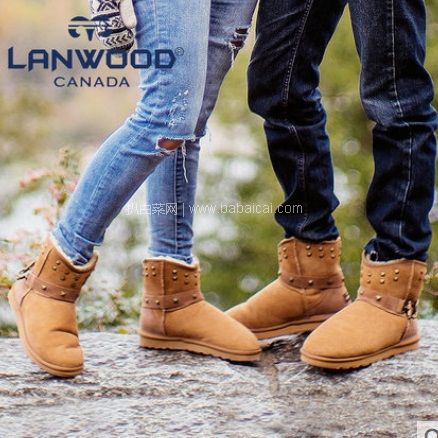 天猫商城：加拿大Lanwood 澳洲羊皮毛一体铆钉情侣雪地靴 男女款多色 现￥398，领￥190优惠券，实付￥208包邮