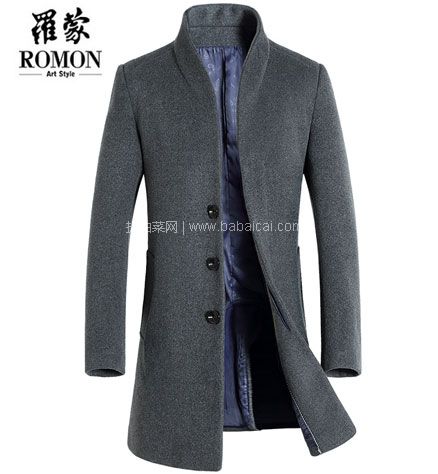 天猫商城：ROMON 罗蒙 男士 商务中长款 羊毛大衣外套  现价￥409，叠加￥210优惠券，跨店满减实付￥159包邮
