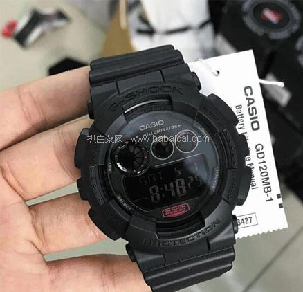 Jomashop美国官网：Casio卡西欧 G-Shock 系列全黑抗震双显运动腕表 GD120MB-1 特价$59.75