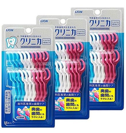 日本亚马逊：狮王/Lion Y型牙线尼龙材质深层清洁牙缝 18支*3个 橙盒补货803日元（约￥48）