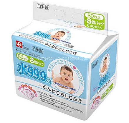 日本亚马逊：LEC 99.9%纯水湿巾 宝宝用湿巾 80抽*8包会员752日元（约￥47）