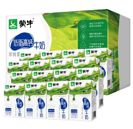 京东商城：蒙牛 低脂高钙牛奶礼盒装 250ml*16*5件 双重优惠后￥129.6元，折合25.92元/件