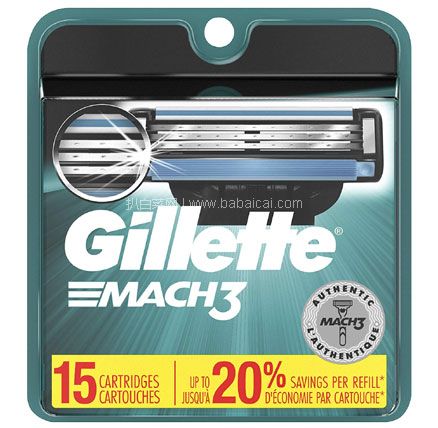 亚马逊海外购：Gillette 吉列 Mach3 锋速3 三层刀片 手动剃须刀刀头15片装  降至￥115.72，凑单免费直邮含税到手￥132.49，折合￥8.8/片