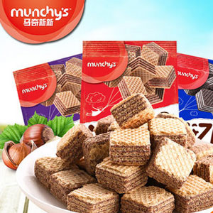 天猫商城：马来西亚进口 Munchy’s 马奇新新 香草巧克力榛子威化饼干 90g*2包*2件  双重优惠后￥19.9元包邮