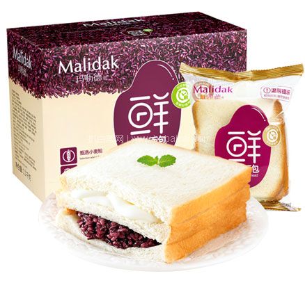 天猫商城：Malidak 玛呖德 紫米面包 1100g 整箱装  现￥19.9，领￥3优惠券，券后￥16.9包邮
