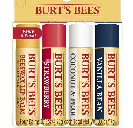 亚马逊海外购：Burt’s Bees小蜜蜂 经典蜂蜡护唇膏4.25g*4支 德亚发货  凑单免费直邮，含税到手约￥89.51