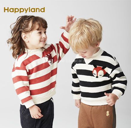 天猫商城：Happyland 男女童新款时尚条纹加绒卫衣 3色  现￥99，领￥30优惠券，券后￥69包邮