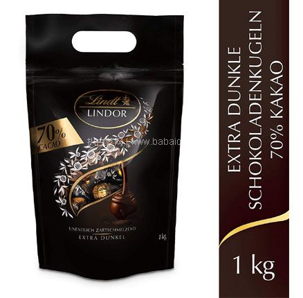 亚马逊海外购：Lindt 瑞士莲 Lindor系列 特浓黑巧克力 70% 80颗（共1000g），直邮含税到手￥127.65，折合￥1.58/颗