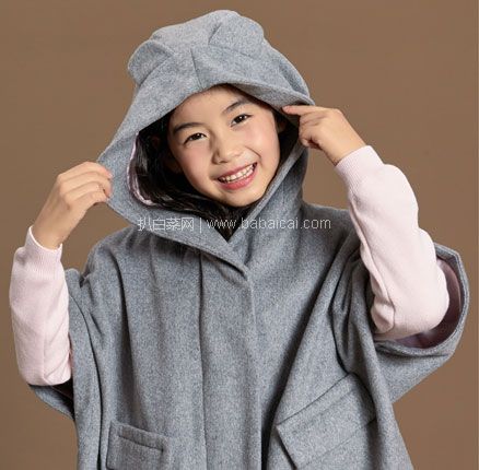 天猫商城：ME&CITY KIDS 冬新款女童斗篷式连帽短款双面呢大衣（110~160码）59.9元包邮（双重优惠）
