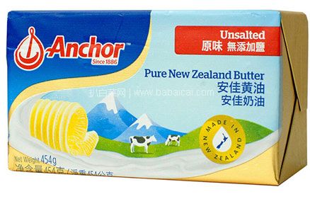京东商城：新西兰进口 安佳 淡味动物黄油 454g 下单3件双重优惠后￥114.34元包邮，折合￥38.11元/件