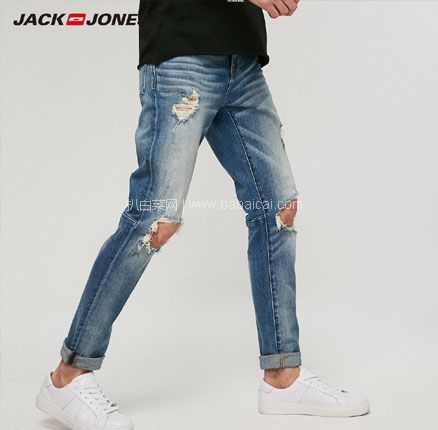 天猫商城：JackJones 杰克琼斯 男士破洞修身牛仔裤  现￥199，叠加￥120优惠券，券后￥79元包邮