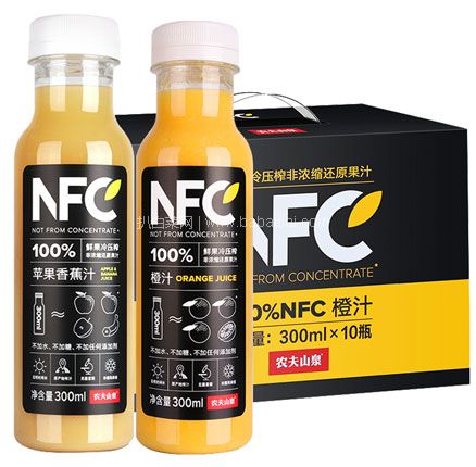 天猫商城：农夫山泉 NFC果汁饮料 橙汁/芒果汁 300ml*2瓶  券后￥9.9元包邮