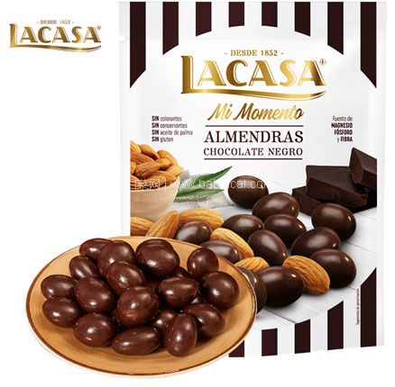 天猫商城：西班牙进口 Lacasa 乐卡莎 扁核桃仁夹心黑巧克力豆 125g*2袋  双重优惠后￥19.93元包邮