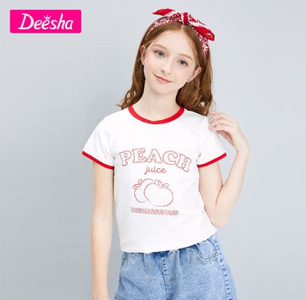 天猫商城：Deesha Mini 笛莎 2021夏季新款  女童纯棉短袖T恤（120~170码）多色 券后￥39元包邮