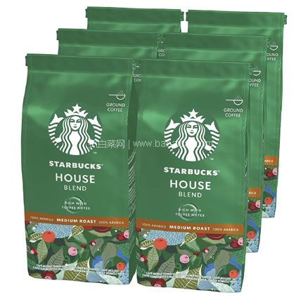 亚马逊海外购：Starbucks 星巴克 House Blend 特选综合研磨咖啡粉（中度烘焙）200g*6袋  0税到手约￥208.55