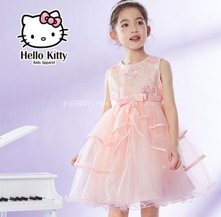 天猫商城：Hellokitty 女童洋气蓬蓬礼服裙（100~160码）2色 双重优惠新低￥90.5元包邮
