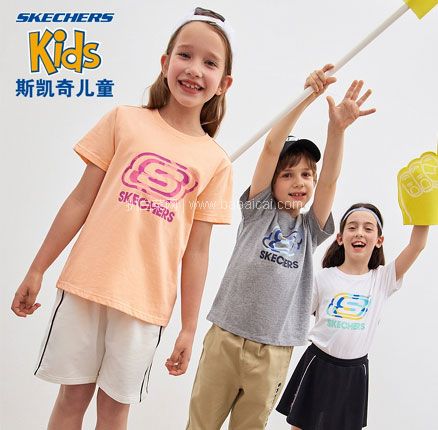 天猫商城：Skechers 斯凯奇 新款儿童纯棉短袖T恤（110-170cm） 11色 双重优惠后￥63.62元包邮