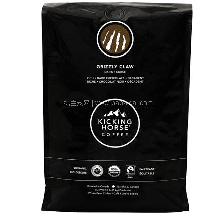 亚马逊海外购：Kicking Horse Grizzly Claw 深度烘培有机咖啡豆 1kg  凑单免费直邮含税到手￥174.97