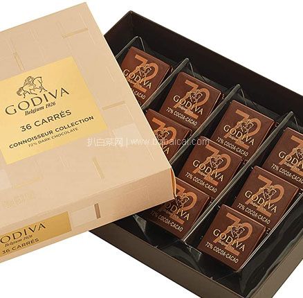 亚马逊海外购：比利时进口 GODIVA 歌帝梵 经典72%黑巧系列巧克力 36片装礼盒，直邮含税到手￥126.17元