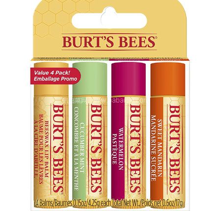 亚马逊海外购：Burt’s Bees 小蜜蜂 天然保湿唇膏4.25g*4支，直邮含税到手￥74.02，折￥18.5/支
