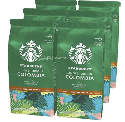 亚马逊海外购：Starbucks 星巴克 单一产地哥伦比亚中度烘焙研磨咖啡粉200g*6袋，直邮含税到手￥201.31，折合￥33.55/袋
