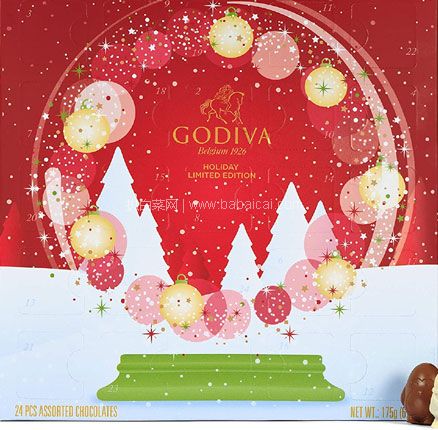 亚马逊海外购：Godiva 歌帝梵 圣诞日历巧克力礼盒 177g/24粒，含税直邮到手￥198.05