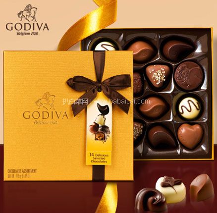 亚马逊海外购：GODIVA 歌帝梵 金装巧克力礼盒 7种口味共14枚 165g，到手新低￥112.1