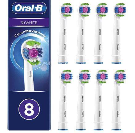 亚马逊海外购：Oral-B 欧乐B 3D White 美白型电动牙刷刷头*8支，直邮含税到手￥146.23，折合￥18.28/支