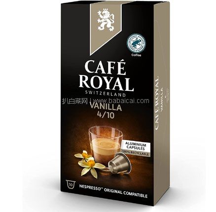 亚马逊海外购：瑞士皇室专享品牌 Cafe Royal 芮耀 香草风味胶囊咖啡10粒*10盒，直邮含税到手￥118.49，折合￥1.18/粒