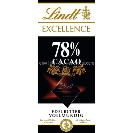 亚马逊海外购：Lindt 瑞士莲 纯可可脂黑巧克力78% 10包 到手约￥190.47