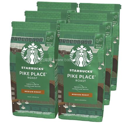 亚马逊海外购：Starbucks 星巴克 Pike Place 中度烘焙研磨咖啡豆200g*6袋，含税直邮到手约￥242.32，折合￥40元/袋