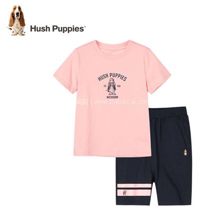 天猫商城：Hush Puppies 暇步士 22年夏季新款男/女童纯棉短袖短裤两件套装（105~170码）多色 券后￥129元包邮
