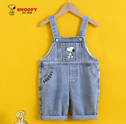 天猫商城：Snoopy 史努比 儿童休闲牛仔背带裤（90~140码）双重优惠后￥57.4元包邮