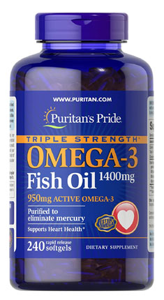 亚马逊海外购：单件0税！Puritan's Pride 普丽普莱 含Omega-3深海鱼油胶囊1360mg*240粒 ，一件直邮到手￥207.28